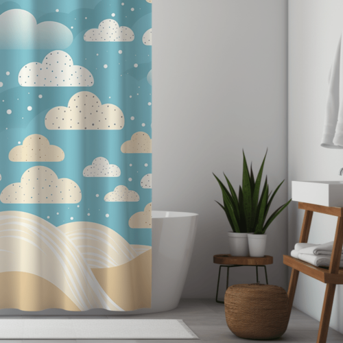Flower Pattern Sand Blue Sky Shower Curtain