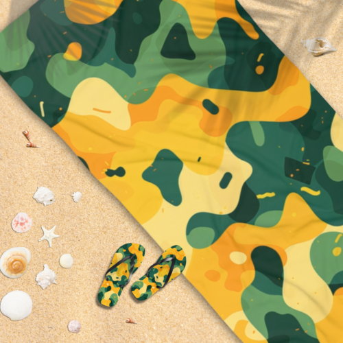 Green Yellow Camo Beach Towel