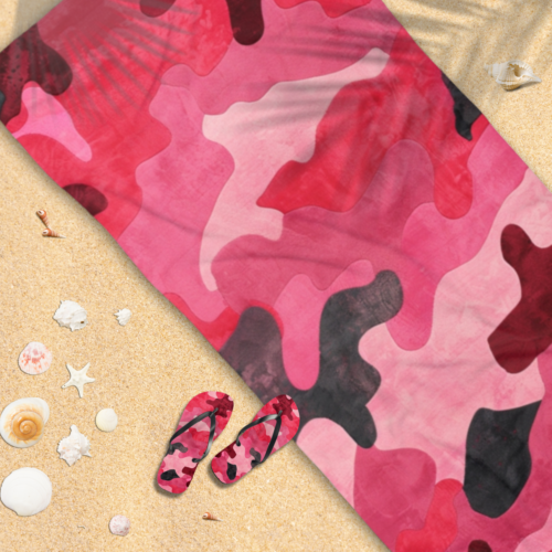 Pink Red Camo Beach Towel