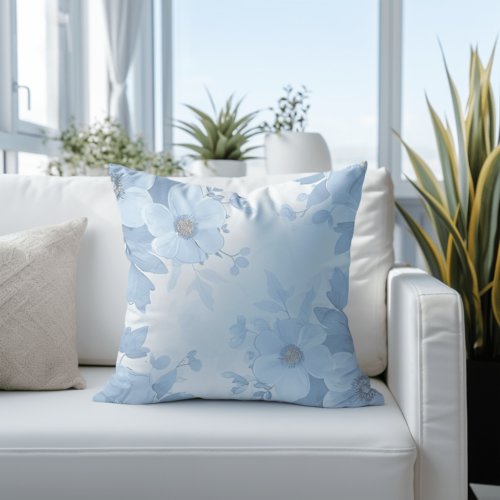 Soft Blue Watercolor Floral Throw Pillow